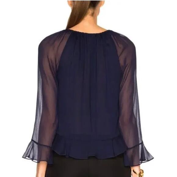 Diane von Furstenberg silk blouse Simonia Womens size 2 navy ruffled chiffon top - Picture 3 of 14